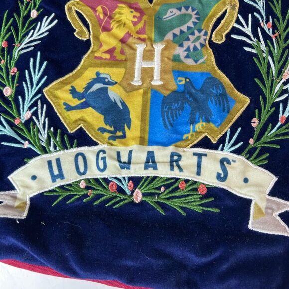 Harry Potter Blue Velvet Embroidered Hogwarts Zippered Christmas Pillow Cover - Picture 3 of 9